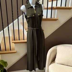 Michael Kors Dark army Green Jumpsuit pantsuit with Gold Details Size XS